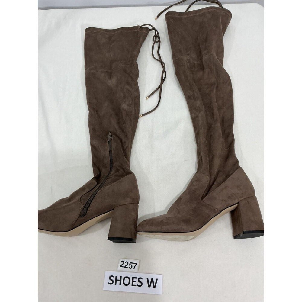 Womans Steve Madden Osana Brown Fabric Otk Boots Block Heel Size 7.5 M